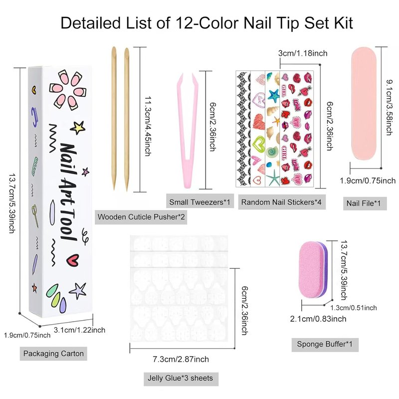 Skiennix 12 Color Press-On Nails Set - Medium Almond Glossy Full Cover Artificial Acrylic Nails | Reusable 288 Pcs