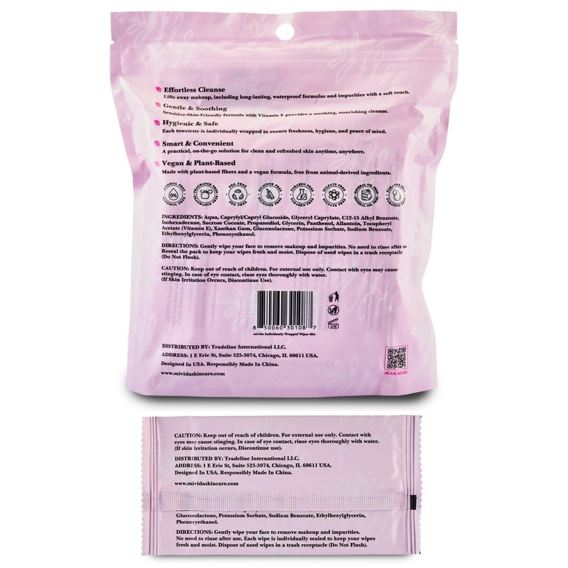 mivida 40 Count Hypoallergenic makeup wipes individually wrapped with Vitamin E | Dermatologist Tested Face Wipes | Alcohol-Free, Fragrance Free individual makeup remover wipes for Sensitive Skin