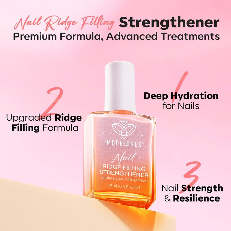 modelones Nail Strengthener Glitter Pink Nail Polish Nail Repair for Damaged Nails Hardener and Growth Polish Nail Care Gifts for Women Nail Strengthening Polish 15ml