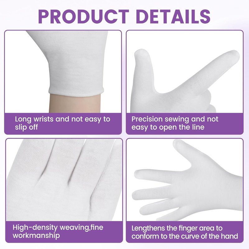 Skiennix 60 Pcs Cotton Gloves - Soft Moisturizing Overnight Spa Gloves for Eczema | Stretchable for Men & Women