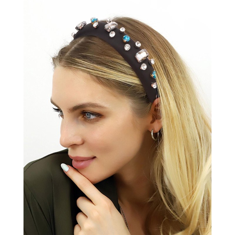 Amariver Rhinestones Headbands for Women Sparkle Jeweled Hair Band Padded Head Bands Bling Crystal Hairbands Shiny Headband Stylish Hair Accessories for Women Girls (Black)