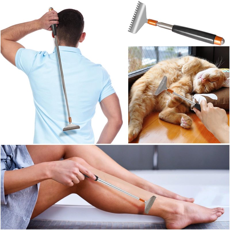 Azymi Large Back Scratcher, Strong Backscratchers for Men Women Extendable with Wider Rake Steel Claw-Wooden Handle- Massage Roller, Portable Metal Head Body Scratcher Massager