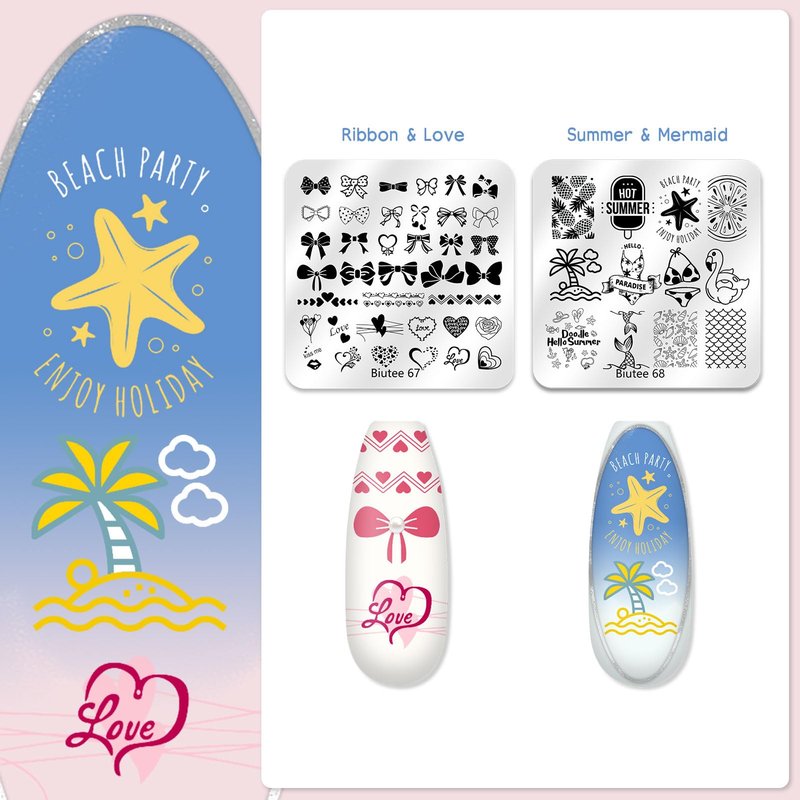 Biutee Nail Stamping Kit 12Pcs Nail Art Stamp Plates 8 Colors Stamping Polish Gel Silicone Stamper Scraper with Storage Bag, Nail Stamping Plate Lace Star Rose Plaid TemplateHoliday Design Gift