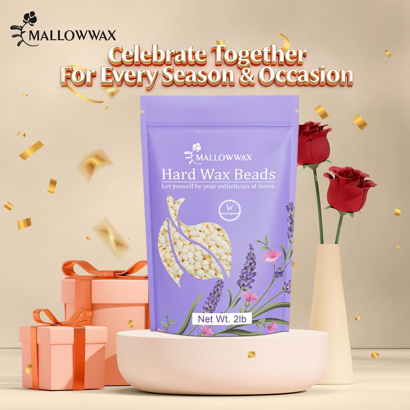 Mallowwax Hard Wax Beads, 2LB Coconut Cream Wax for Sensitive Skin, Gentle Hair Removal for Face, Bikini, Legs & Brazilian, No Strips Needed & Easy to Use at Home