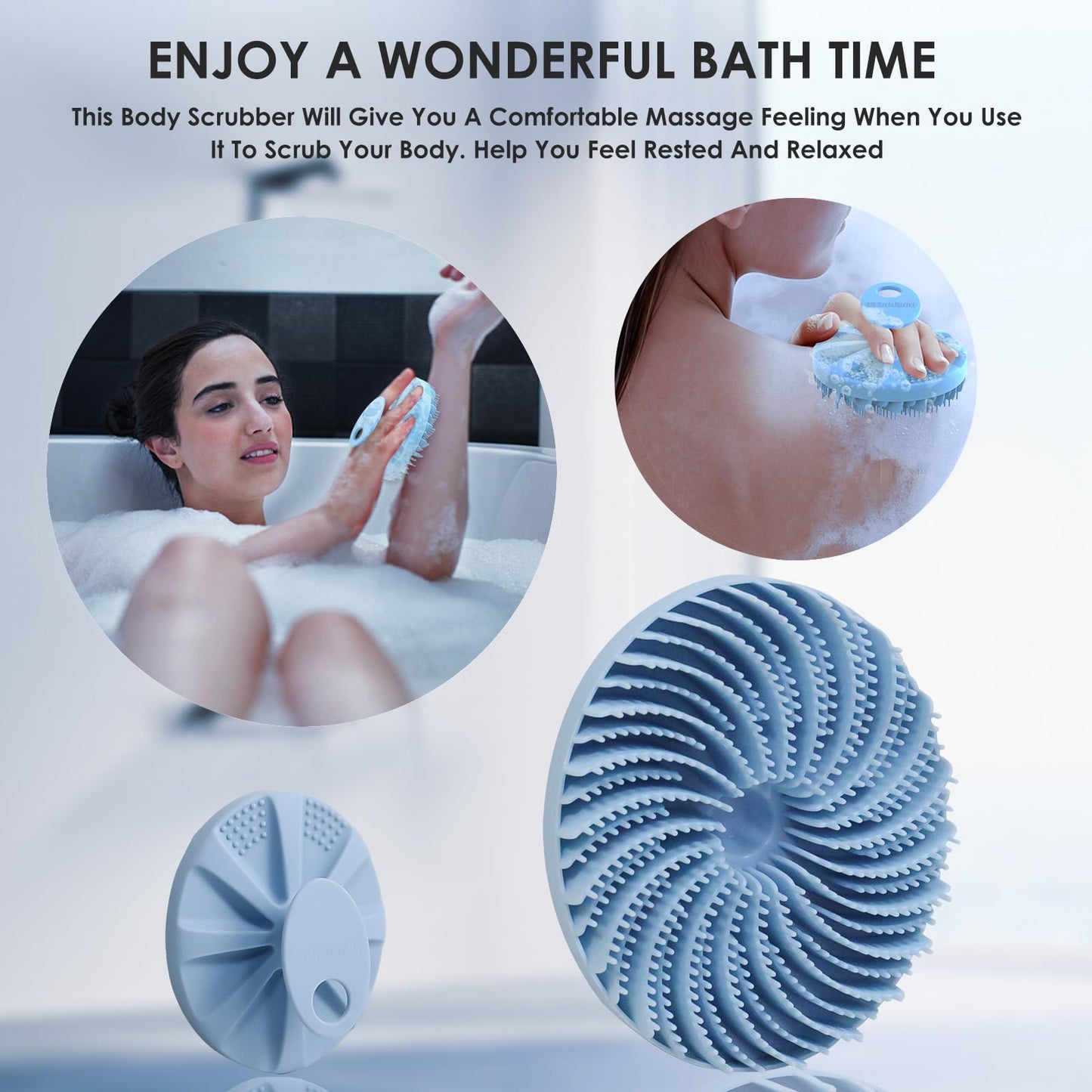 INNERNEED Food-Grade Silicone Body Scrubber Bath Shower Cleansing Brush, Gentle Exfoliating and Massaging, Nice Foaming, More Hygienic and Last Longer (Light Blue)