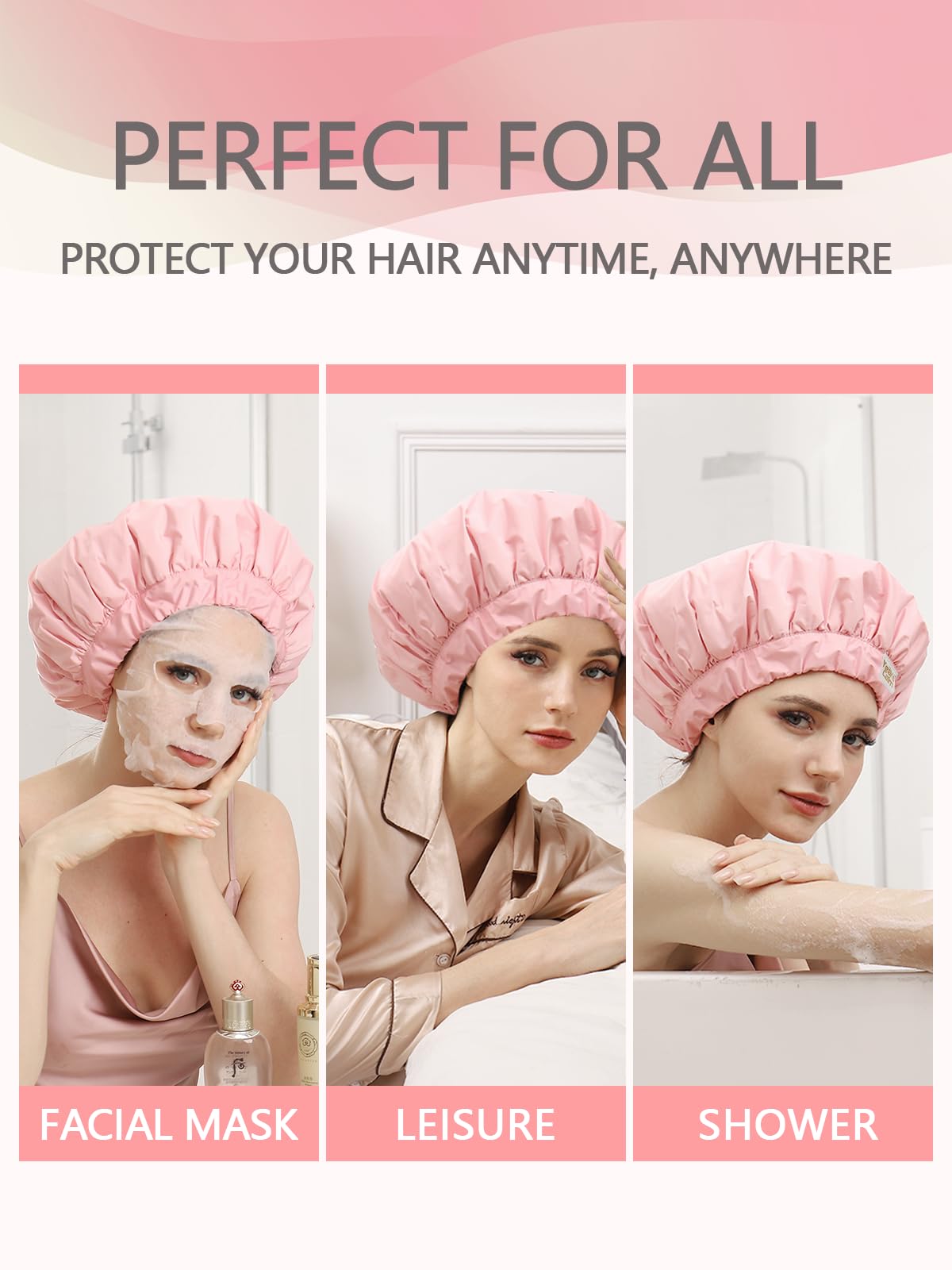 Years calm Heat Cap For Deep Conditioning Shower Cap,Reusable Three-Layer Structure Waterproof Hair Cap – Applicable Tofor Bathing, Hair Care, And Other Uses (Pink, One Size)