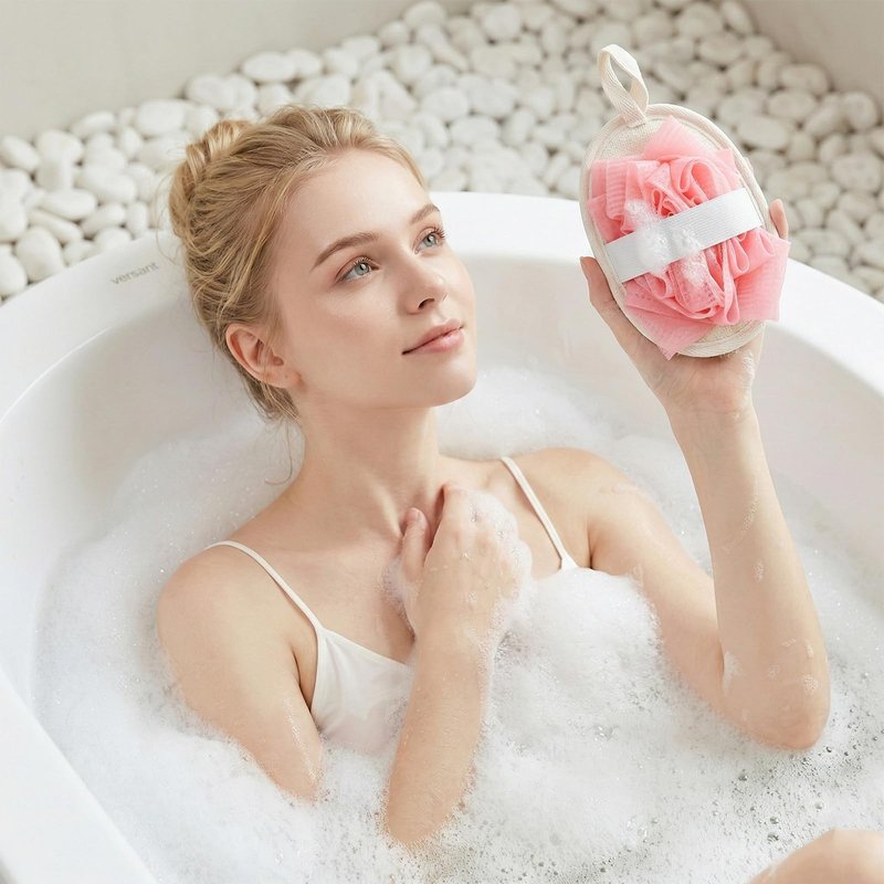 ElevateTech Natural Loofah Sponge Loofah Exfoliating Facial Scrubber BathLoofah for Women Men Shower Scrubber for Body Perfect for Exfoliation Cleansing Made of Natural Luffa and Terry Cloth
