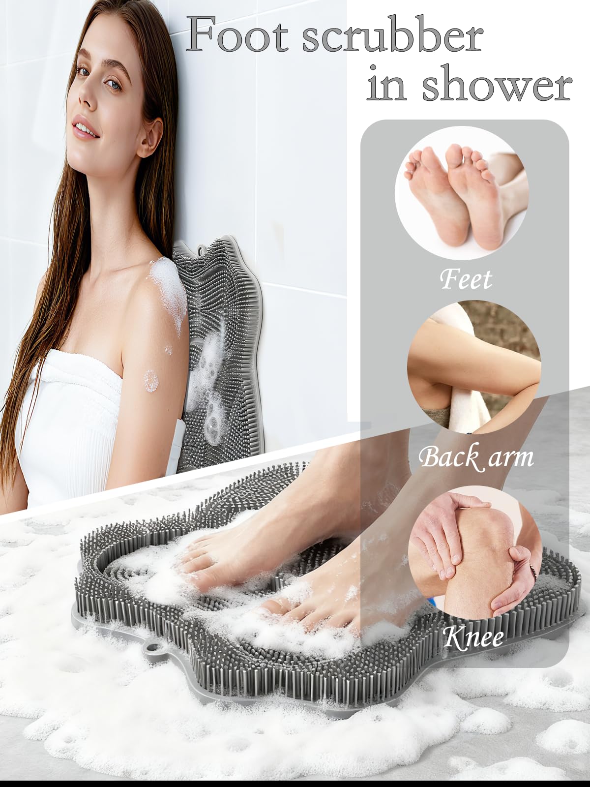 Shower Foot Scrubber Mat,Wall Mounted Back Scrubber Silicone Bath Massager Cushion Brush with Non-Slip Suction Cups,Foot Scrubber for Use in Shower for Improve Skin Exfoliation(Blue)