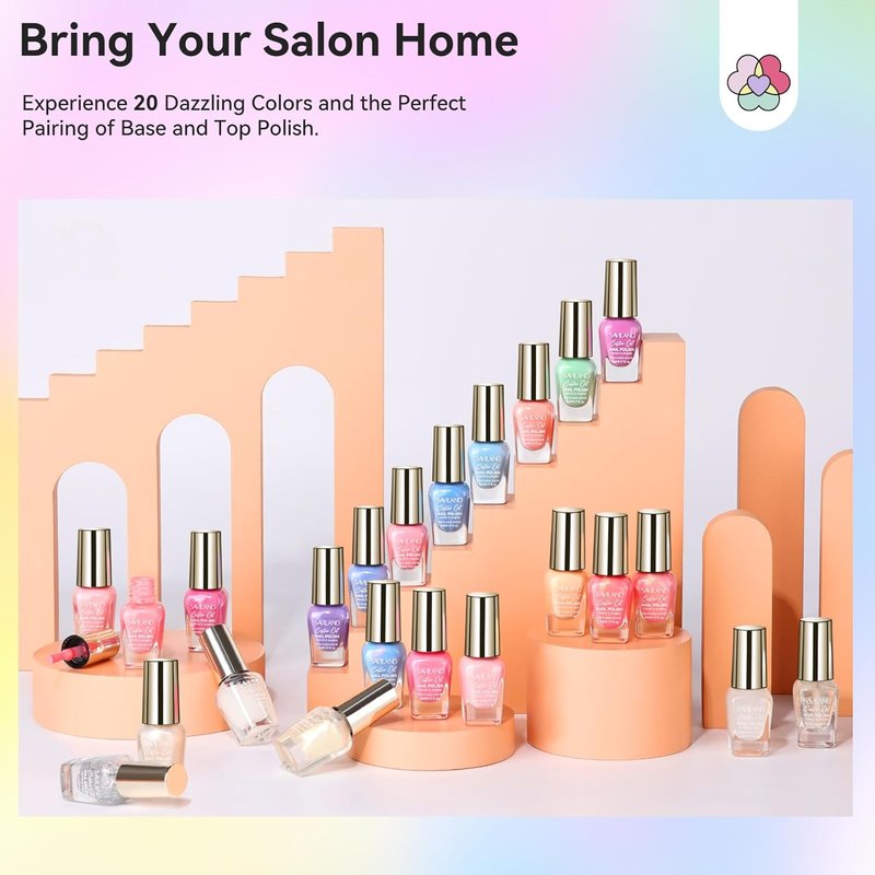 SAVILAND 20+3 Color Nail Polish Set: 5ml Quick Dry Pastel Regular Nail Polish Kit Spring Summer Fingernail Polish Bulk with Base Glossy & Matte Top Polish Coat Nail Art Women Gift