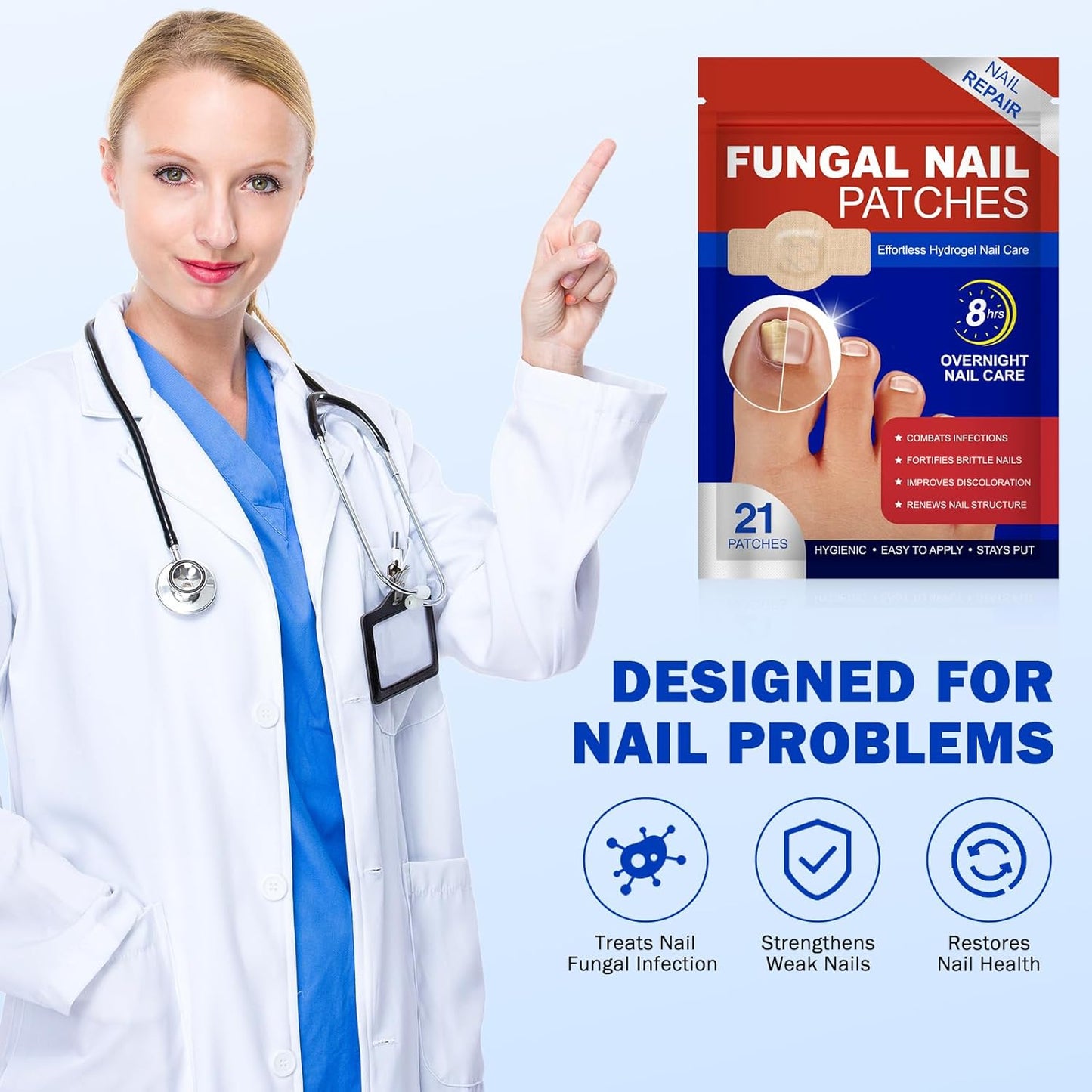 Skiennix Nail Patches for Toenail Repair - 42PCS Overnight Support for Damaged, Thick Toenails | Natural Formula