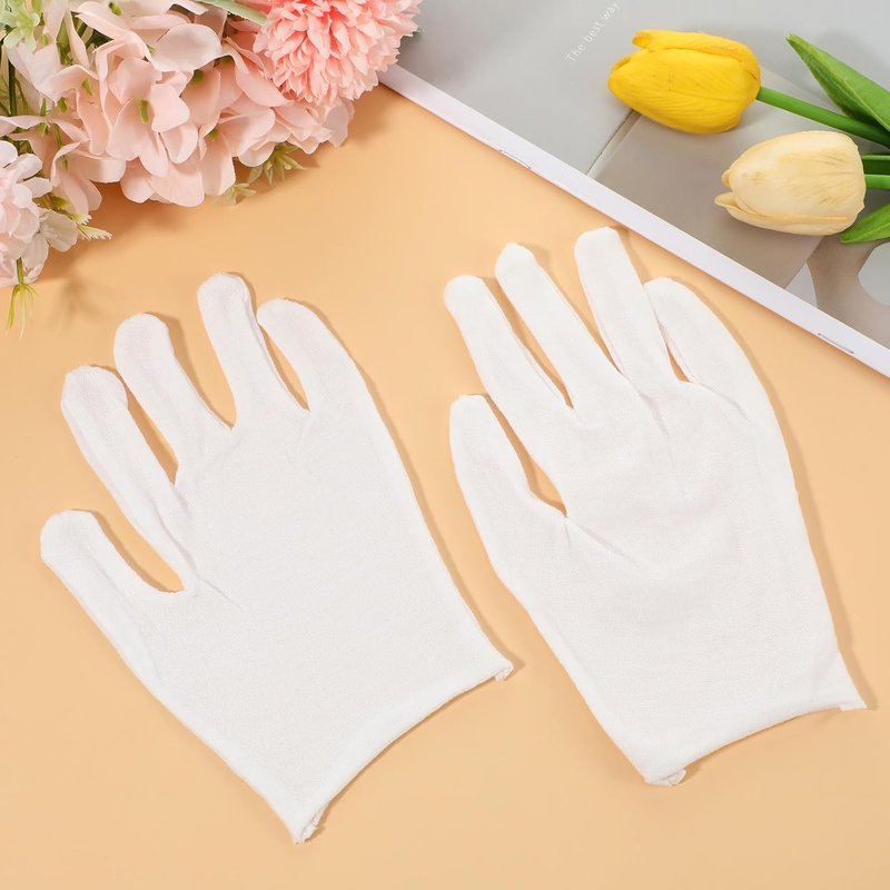 Skiennix 12 Pair White Cotton Gloves - Moisturizing Gloves for Dry Hands | Eczema & Spa Use