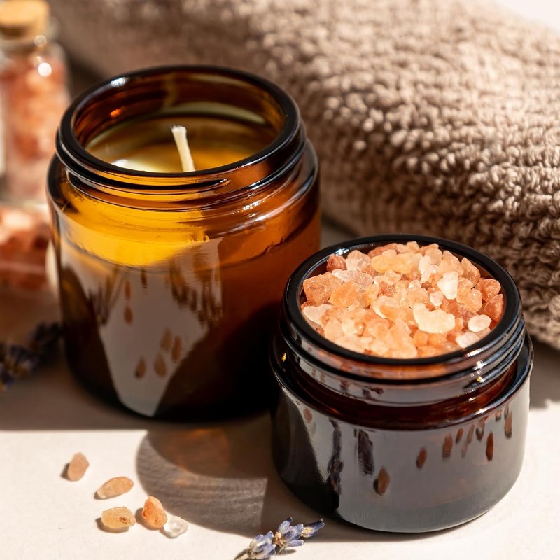 Bumobum 24 Pack Amber Glass Jars - 4 oz Cosmetic Containers with Lids & Inner Liners for Creams & Scrubs