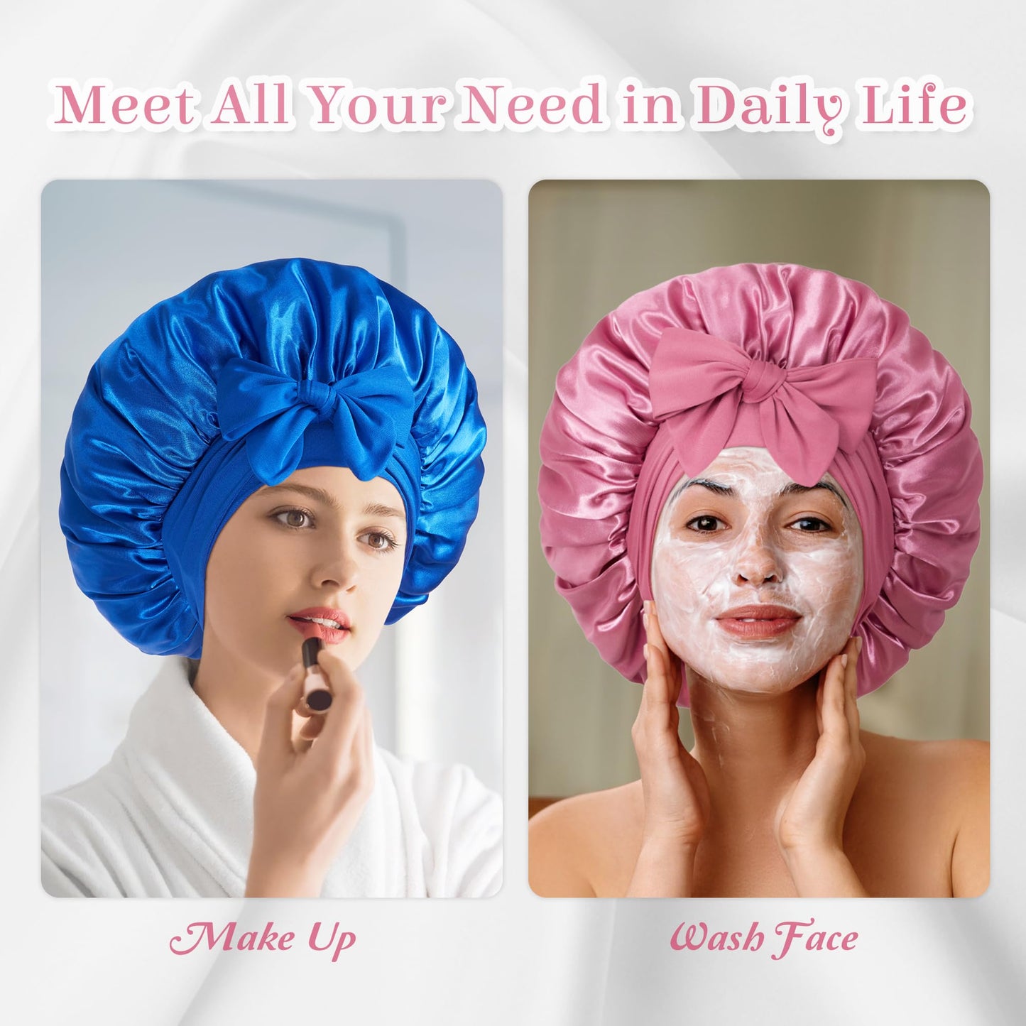 vidsel Bonnet with Tie Band, Hair Care Satin Silk Bonnet for Sleeping Women, Silky Sleep Bonnets for Women, Reversible Double Layer Sleep Cap for Curly Hair Braids