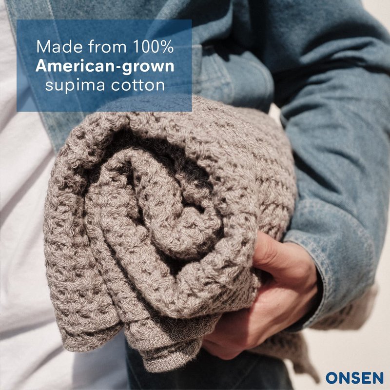 ONSEN Supima® Waffle Bath Towel, Large, Quick Dry Lint Free 100% USA Cotton, Lightweight Absorbent Bath Towel, 31x57 in (Cinder Grey, 1x Bath Towel)