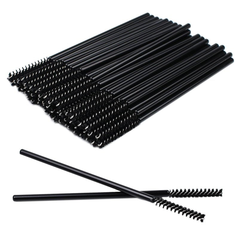 Mini Disposable Skinny Mascara Wands 50pcs Micro Eyelash Brush Small Makeup Brush Applicators Eyebrow Spoolies (Skinny-P-Black-50)