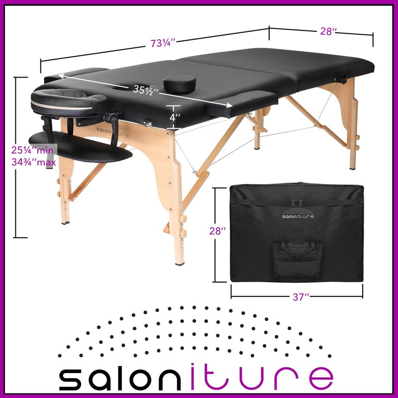 Saloniture Professional Portable Folding Massage Table with Carrying Case - Black