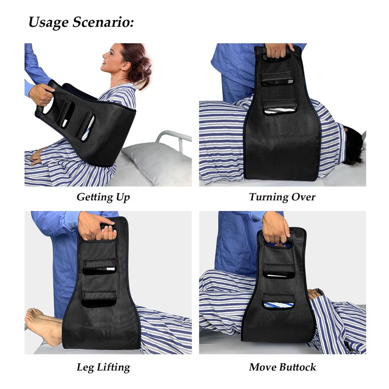 Leetye Mei Transfer Belt Transfer Sling - Padded Gait Belt - Heavy Duty Patient Lift, Mobility Standing and Lifting Aid for Disabled, Elderly, Injured - Safely Move from Bed and Wheelchair(Black)