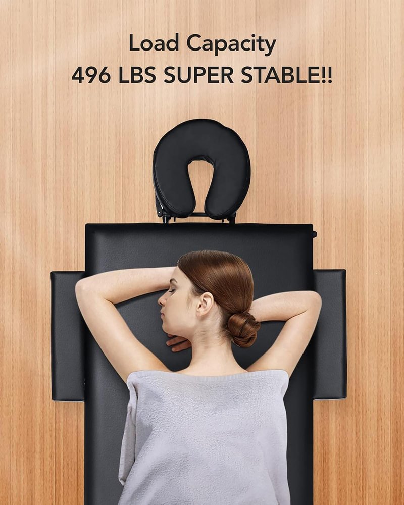CHRUN Portable Massage Table - 24" Wide Foldable Beauty Spa Bed with Adjustable Height & Carry Bag (Black)