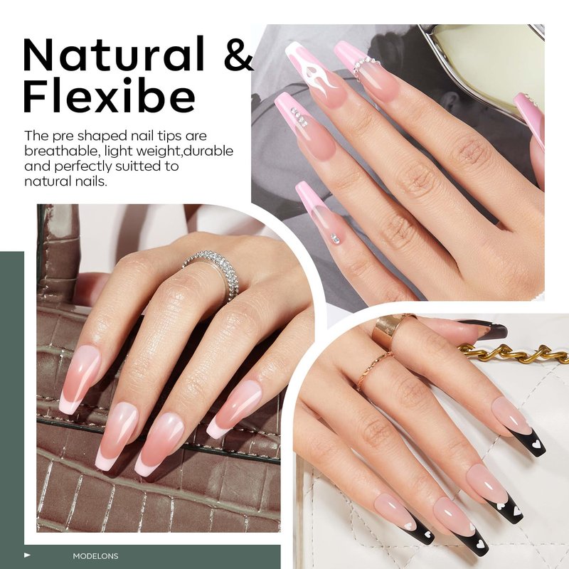 Nail Gel Kit - 9-in-One Acrylic Coffin Nails with UV Light & 500pcs Tips | DIY Salon Extensions