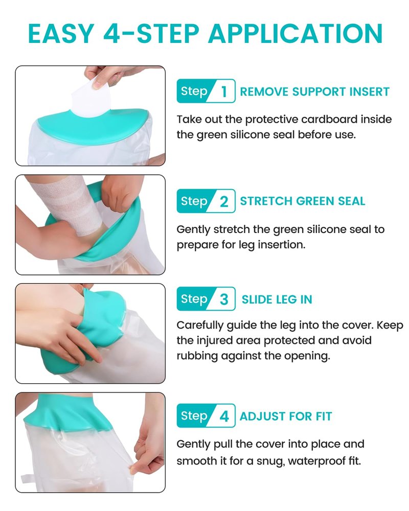 Quiheat Waterproof Leg Cast Cover for Showering, Reusable Shower Sleeve for Leg After Surgery, Watertight Non-Slip Adult Fracture Protector Bag, Watertight Adult Cast Protector for Calf/Ankle/Wound/Bandages