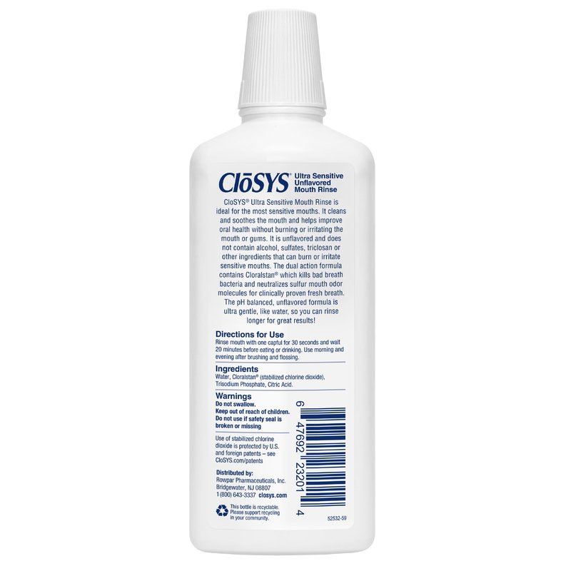CloSYS Ultra Sensitive Mouthwash, 32 Oz, Alcohol Free Mouthwash, Unflavored Mouth Wash, Dye Free, pH Balanced, Helps Soothe Entire Mouth