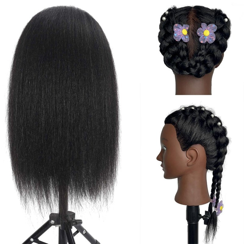 Mannequin Head Human Hair with 100% Real Hair Cosmetology Mannequin Doll Head for Hairdresser Practice Braiding Hairstyling with Free Table Clamp Stand (16 Inch)
