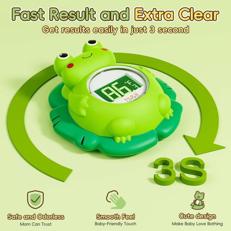 b&h Rechargeable Baby Bath Thermometer, Floating Safety Toddlers Bathtub Thermometer for Accurately Measuring Toddler’s Tub Water Temperature, Newborn Shower Essentials, Cute Frog