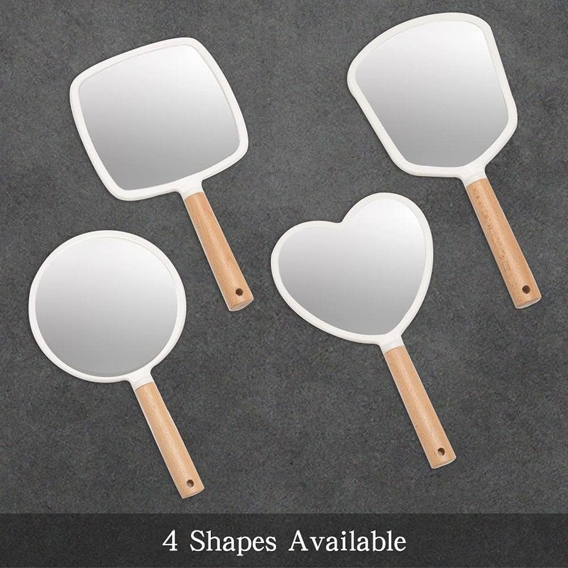 YEAKE Hand Held Mirror with Handle for Makeup,Small Cute Wood Hand Mirror for Shaving with Hole Hanging Single-Sided Portable Travel Vanity Mirror for Men&Women(Heart)