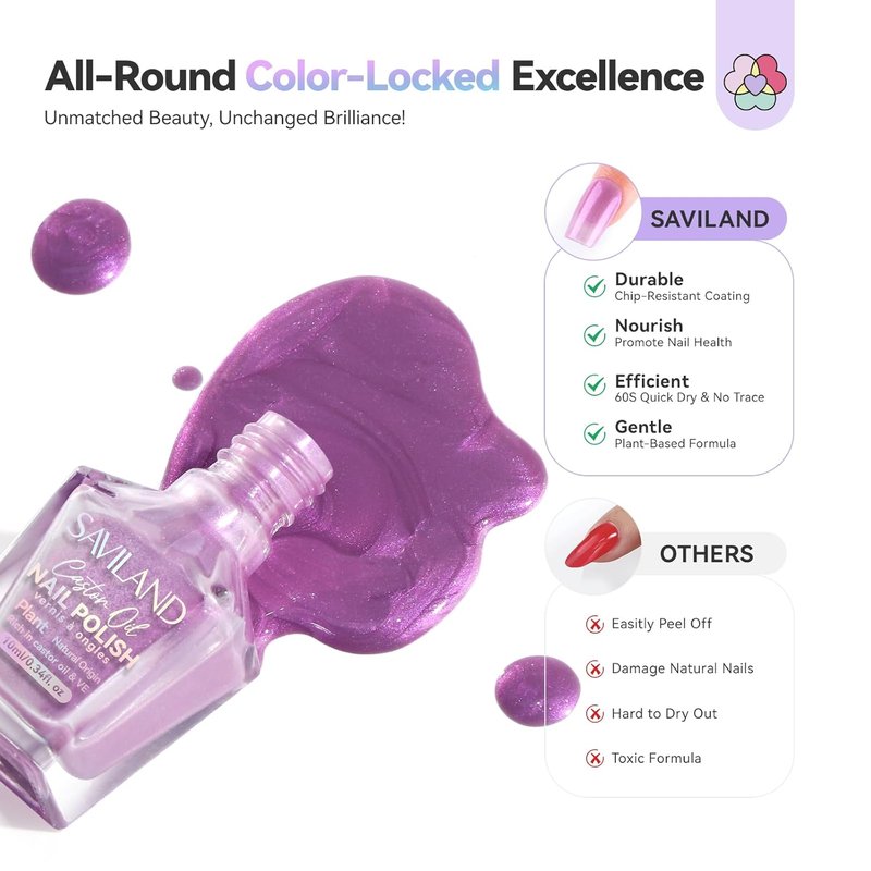 SAVILAND Nail Polish Set - 6 Summer Shimmer Colors | Quick Dry, Long Lasting DIY Manicure