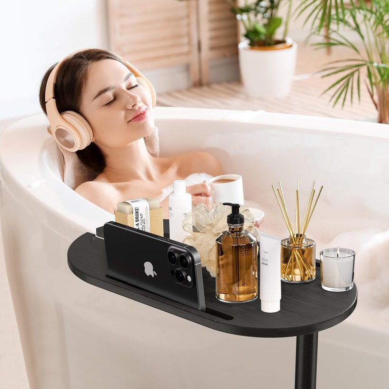 Sunnacate Bathtub Tray Table, Freestanding Bath Side Table Tub Tray Caddy, 3 Layer Bamboo Bath Board Shelf, Bathtub & Bathroom Accessories, New Home Gift for Mom, Housewarming, Anniversary, Wedding