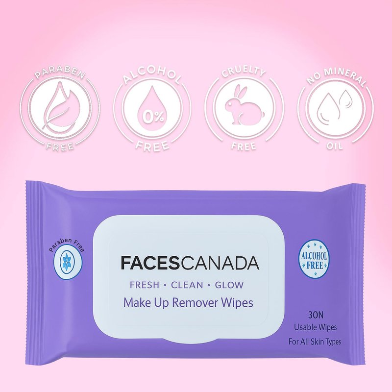 FACESCANADA Fresh Clean Glow Makeup Remover Face Wipes | Gentle Facial Towelettes | Ultra Soft | Removes Oil, Dirt & Makeup | Alcohol Free (30 Wipes)
