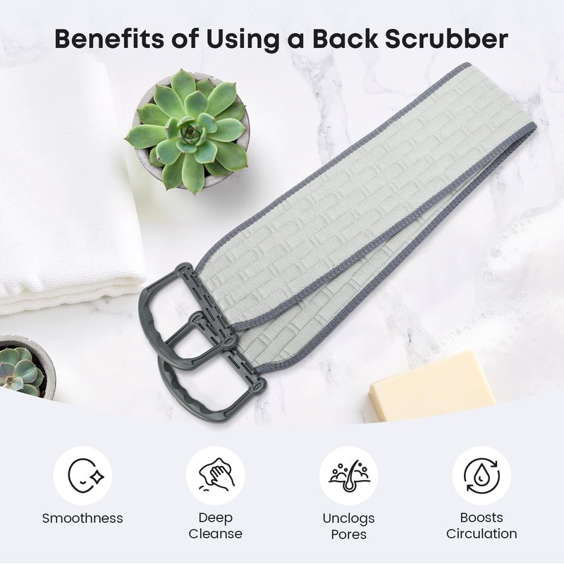 eaxun Exfoliating Back Scrubber with Plastic Handles for Shower, 36 Inches Bath Back Exfoliator Body Cleaner for Men, Women and Elderly, Dual-Sided Roughness Back Washer for Deep Cleansing