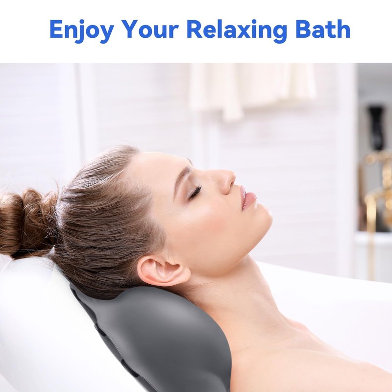Goowin Bath Pillows for Tub, New Generation Skin-Friendly Silicone Bath Pillow, Luxury Bathtub Pillow for Head and Neck, Powerful Suction Tub Pillow for Bathtub with Inflatable Airbag (Grey)