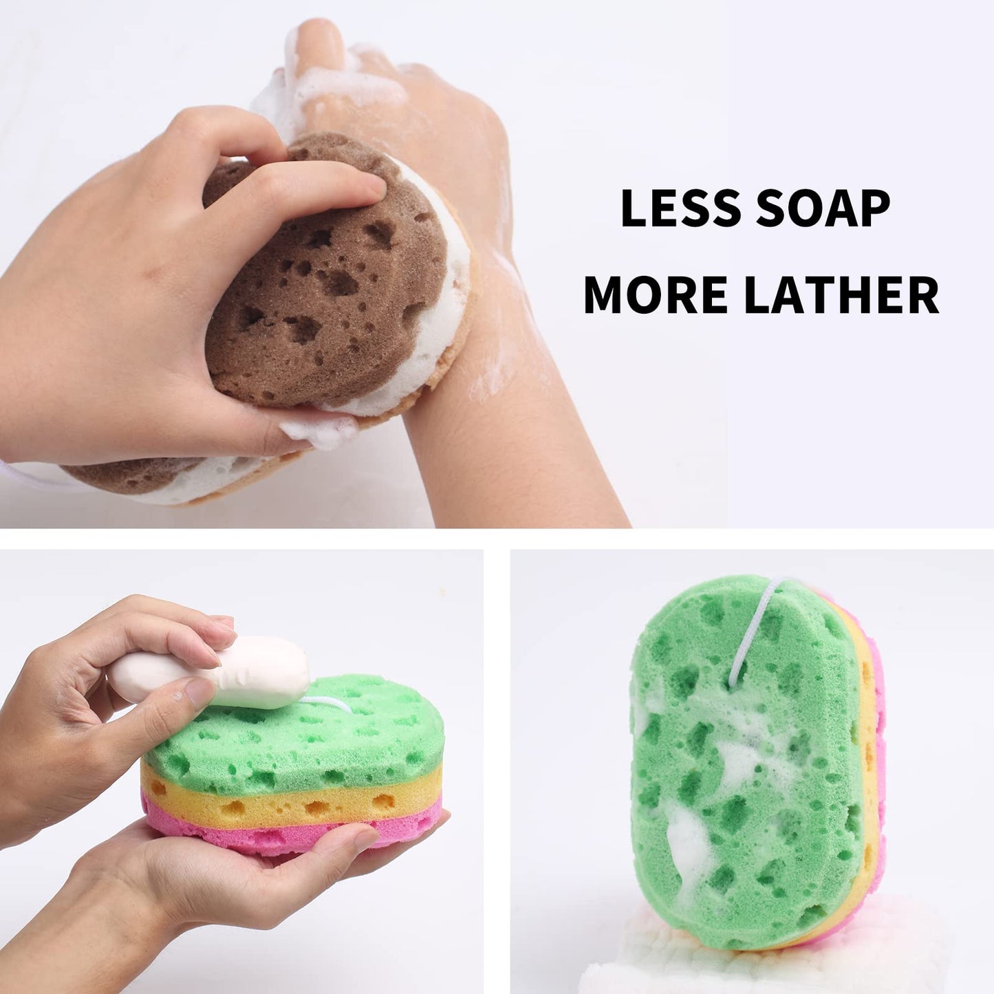 3 Pcs Bath Sponge for Women/Men, TIZYFF Exfoliating Body Sponges Bath Sponges, 3 Colors Pouf Foam Loofahs Sponge to Spa Reusable