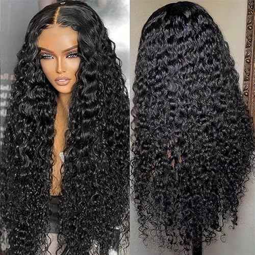30 Inch 13x6 Deep Wave Lace Front Wigs Human Hair Hd Lace Frontal Wig 200 Denisty Deep Wave Wig Human Hair Lace Front Wigs Natural Black Pre Plucked Deep Curly Lace Frontal Wig for Women