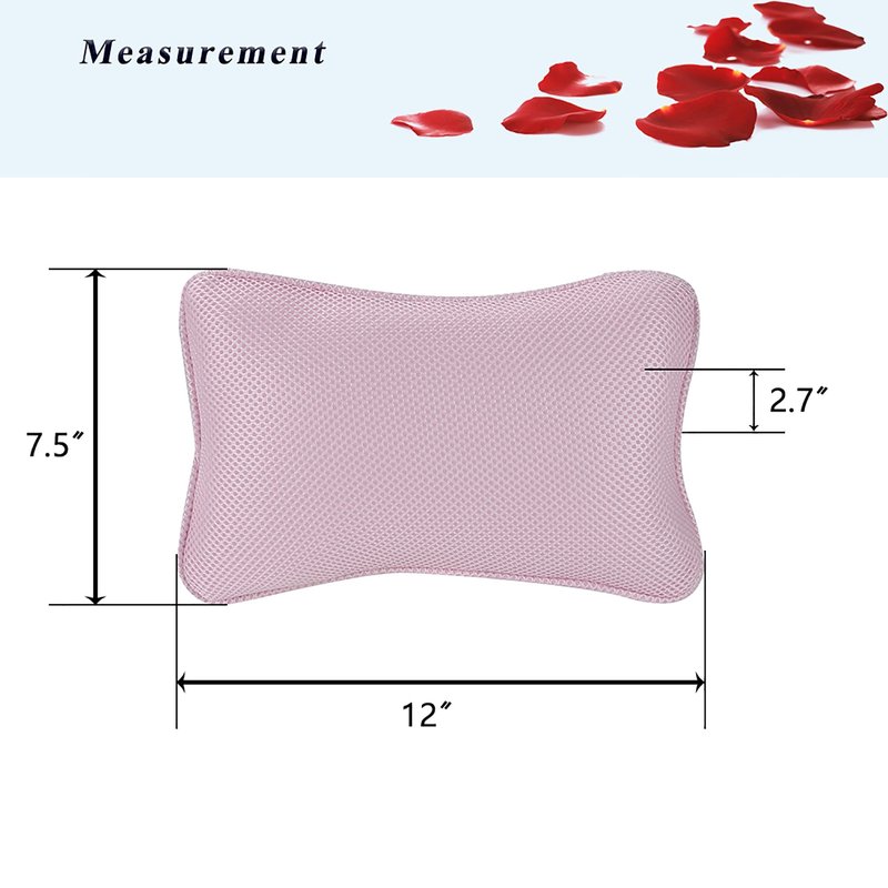 Bath Pillow for Tub, Non Slip with 2 Large Suction Cups, Breathable Soft, Comfortable Head Neck Support, Machine Washable (Pink)