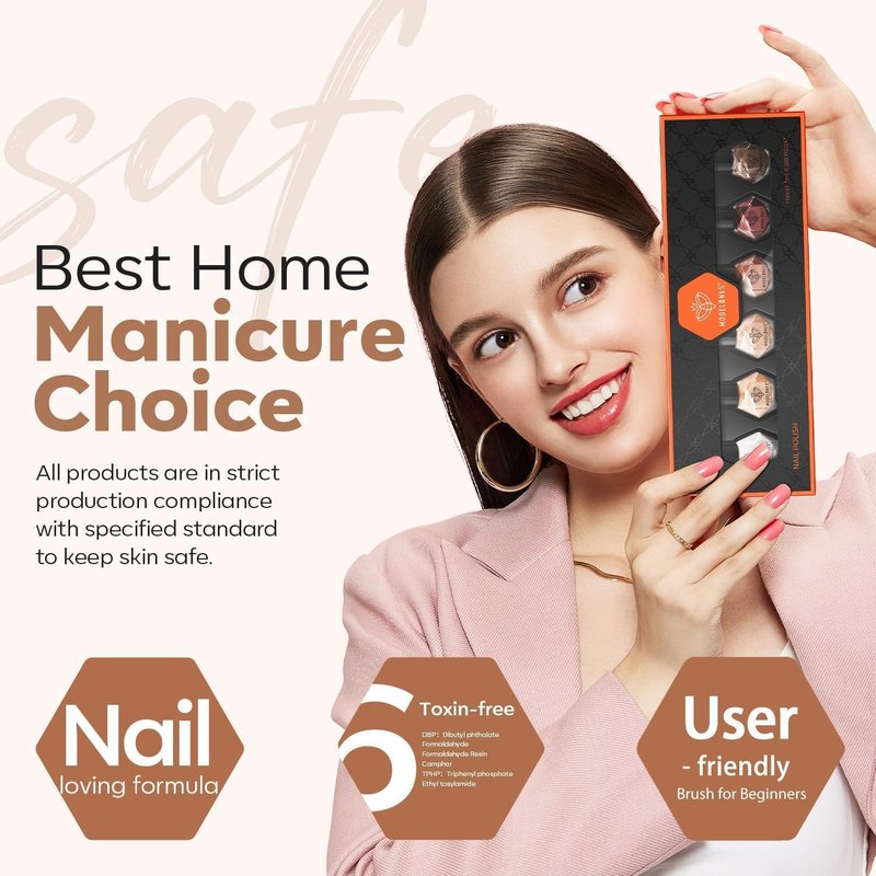 modelones Nail Polish Set 6 Colors, Fall Winter Brown Nude Silver Glitter Nail Polish Skin Tone Collection Quick Dry Mini Manicure DIY Nail Art Salon Home Gifts For Women Girl
