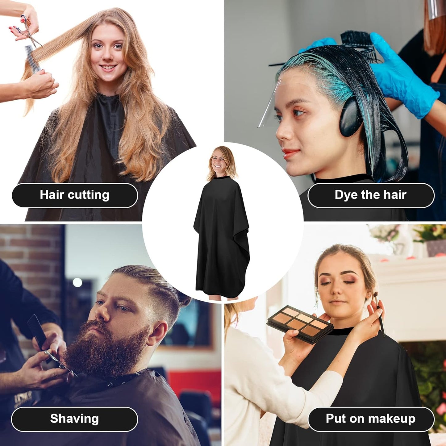 Waterproof Hair Salon Cape - Unisex Black Barber Cutting Cape with Snap Closure | Hair Coloring & Styling