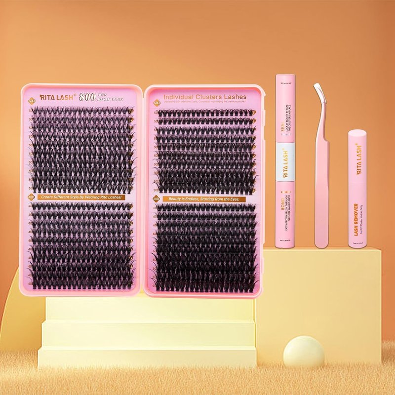 RITALASH Lash Extension Kit - 800pcs DIY Cluster Lashes with Bond, Seal, Remover & Tweezers | 30D-60D, 8-16mm