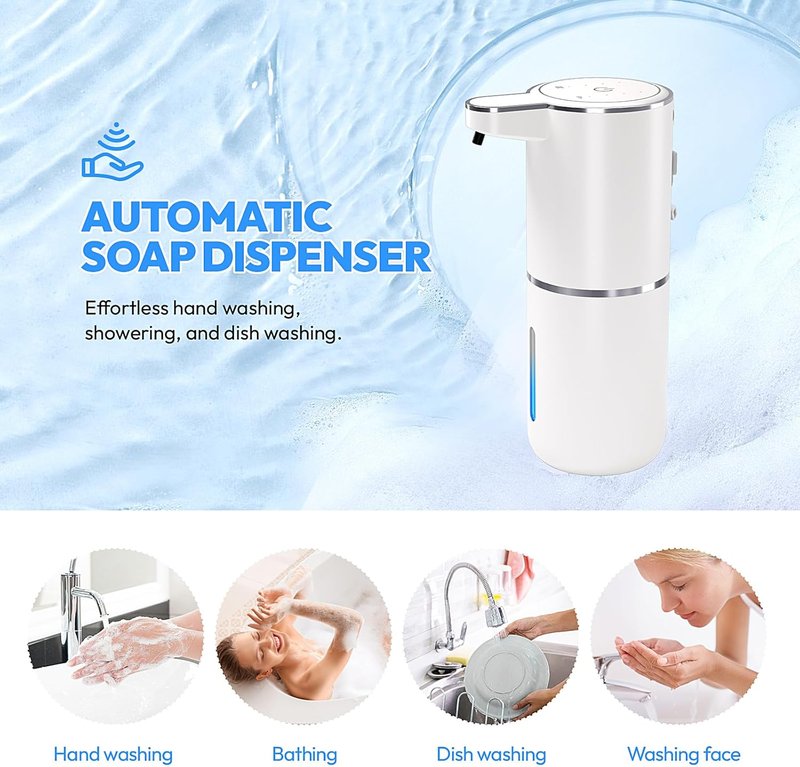 Automatic Foaming Soap Dispenser - Touchless 12.8oz Rechargeable Wall Mounted | Ideal for Bathroom & Kitchen (White)