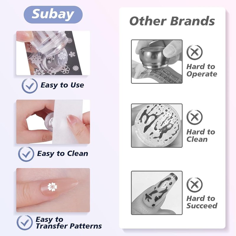 Subay Nail Stamper Kit - 2-Piece Nail Art Set with 4 Silicone Jelly Heads for DIY Gel Manicure