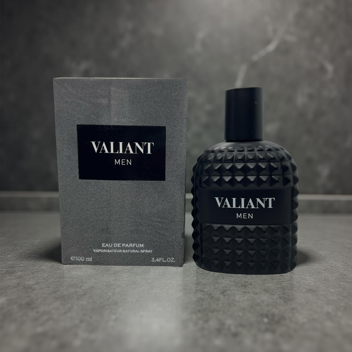 United Scents VALIANT MEN Eau de Parfum, Black Studded Bottle, Citrus Floral Fragrance, 3.4 Fl Oz
