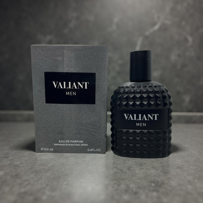 United Scents VALIANT MEN Eau de Parfum, Black Studded Bottle, Citrus Floral Fragrance, 3.4 Fl Oz