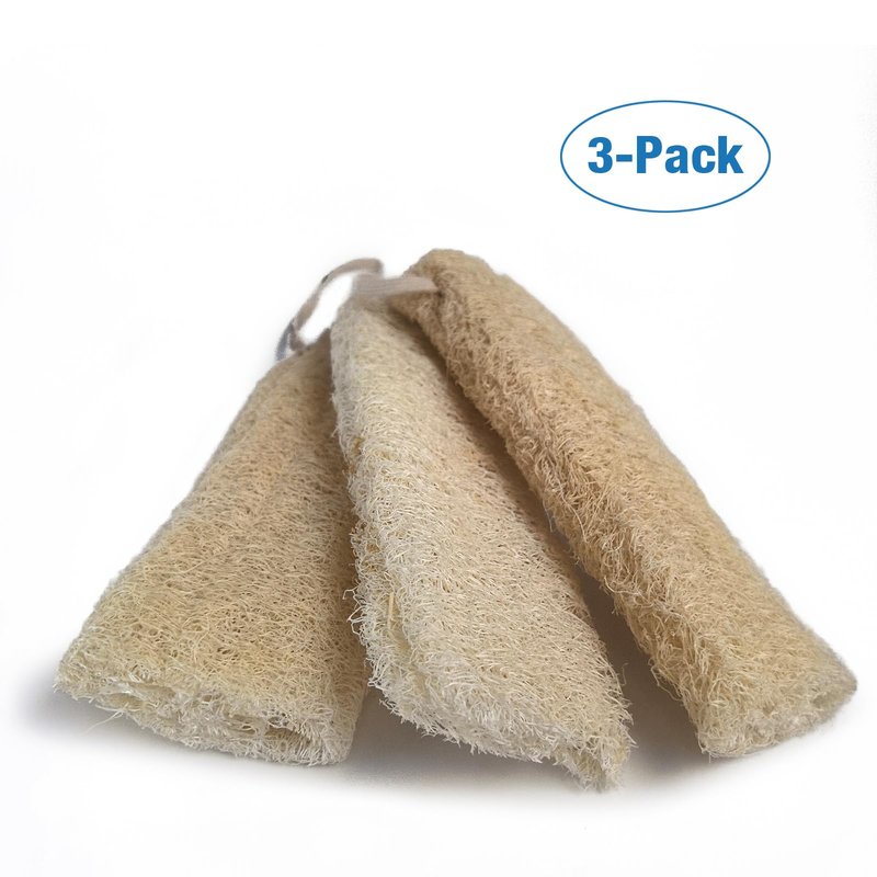 Large Size Natural Loofah Sponge, 3-Pack Loofah Sponges, Natural Body Scrubber for Men and Women, Non Toxic Loofa for Dishwashing