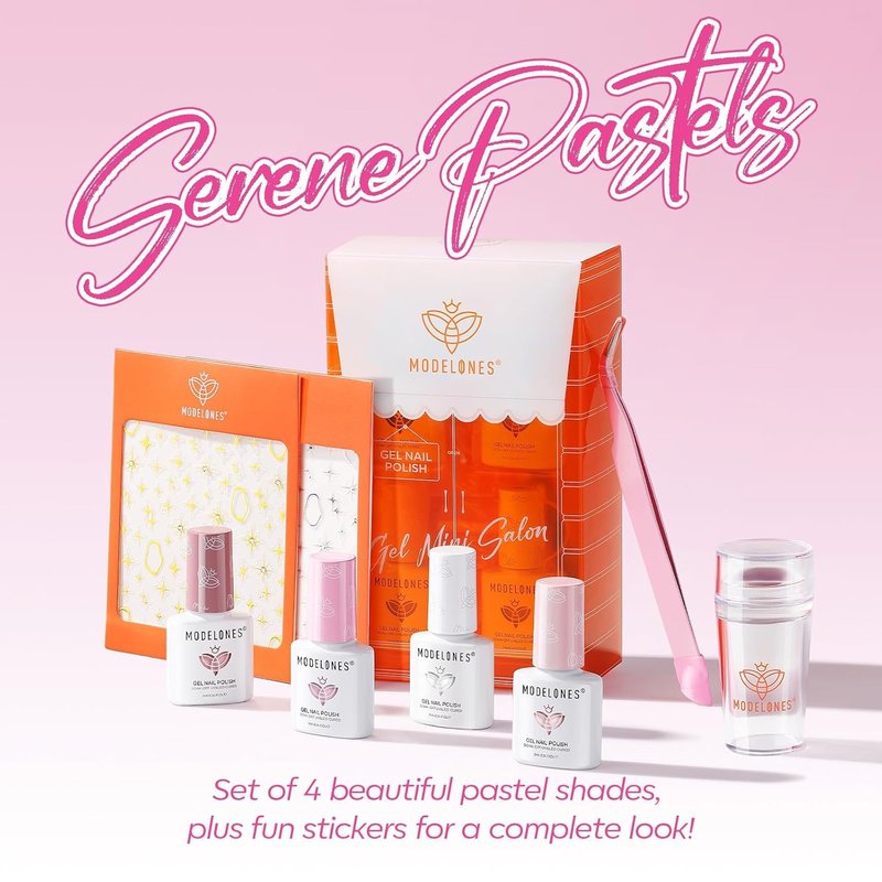 French Manicure Kit - Gel Nail Polish Set with French Tip Stamp & Stickers | 4 Colors: Nude, White, Pink, Sheer