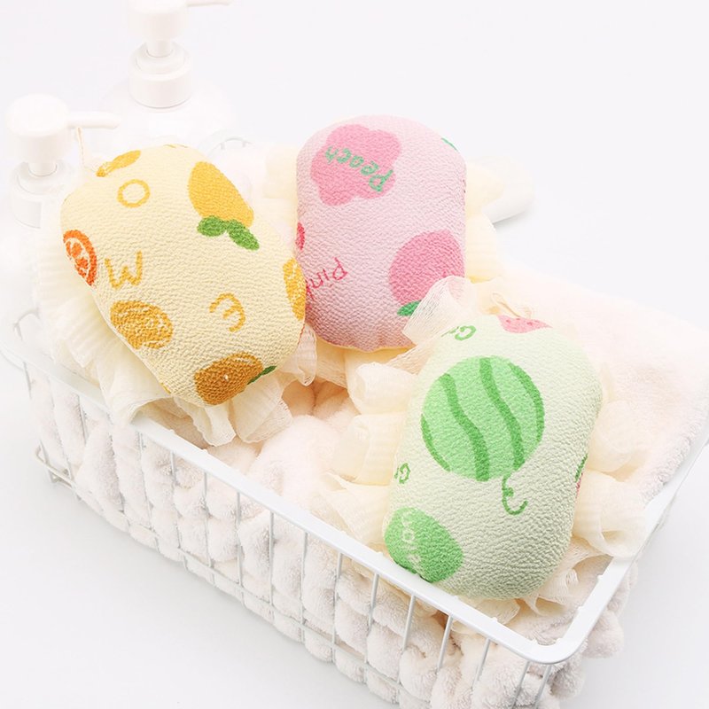 Double Sided Dual-use Bath Ball Body Scrub exfoliating Shower Gel Foam Bathroom soap Bubble Bath Flower Cleaning Shower Accessories(Yellow Lemon)