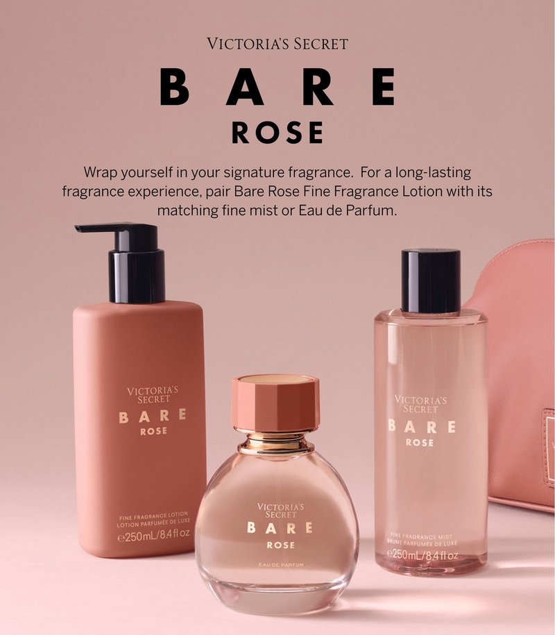 Victoria's Secret Bare Rose Fragrance Mist, Notes of Pear Skin, Rosa Centifolia & Sheer Woods, Body Spray for Women (8.4 oz)