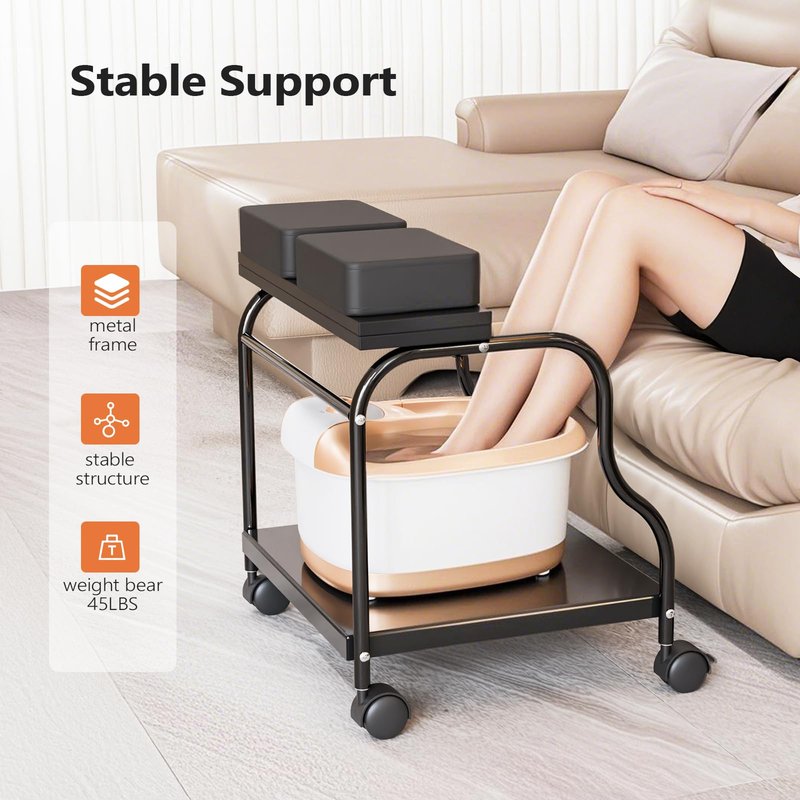 OmySalon Pedicure Cart Foot Bath Trolley, Portable Salon Nail Esthetician Rolling Cart, Adjustable Manicure & Foot Massage Stool w/PU Cushion, Locking Wheels, for Spa, Salon & Home (Black)