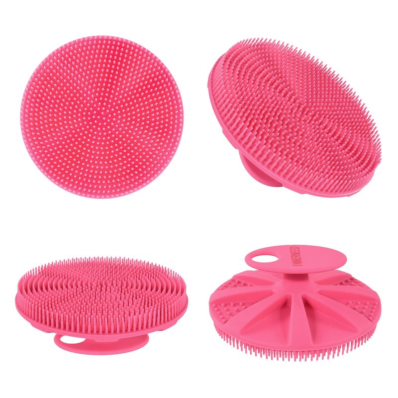 INNERNEED Food-Grade Soft Silicone Body Scrubber Shower Brush Handheld Cleansing Skin Brush, Gentle Exfoliating and Lather Well (Pink)