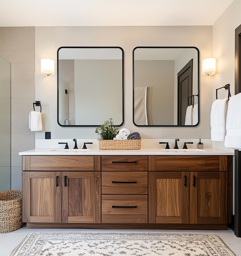 Black Bathroom Mirror - 30x36 Inch Rounded Rectangle Design | Modern Metal Frame for Vanity